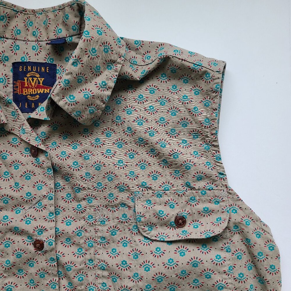 Vintage Men's Sleeveless Western Shirt M Cowboy Pocket Watch Buttonholes USA